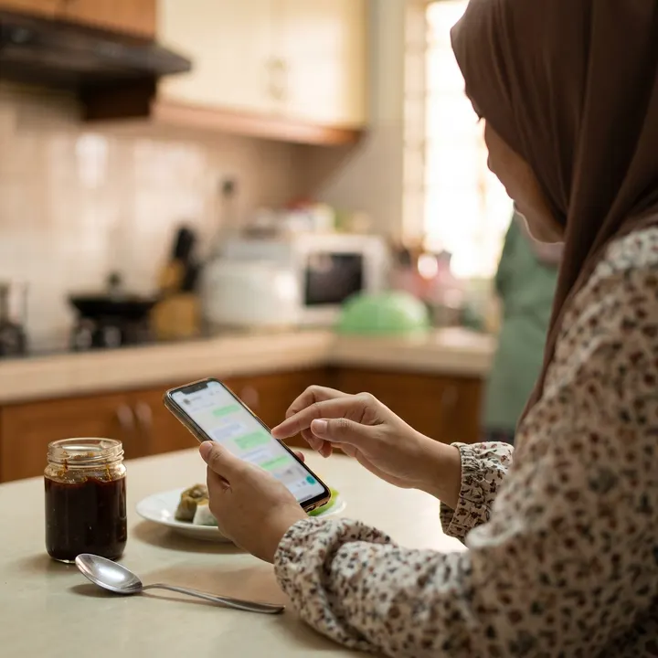 Peniaga menyemak bayaran dalam phone