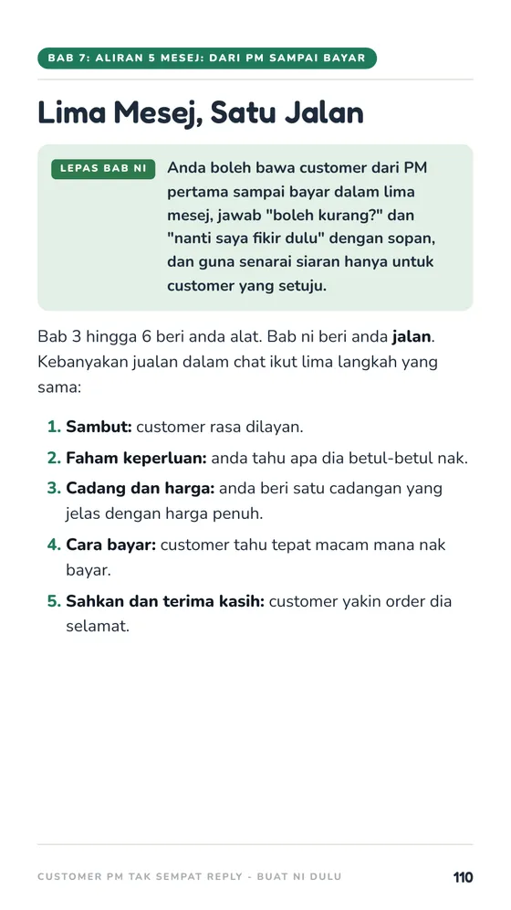 Muka surat Lima Mesej, Satu Jalan dari Bab 7