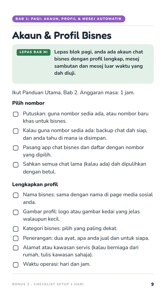 Bonus 3: Checklist Akaun dan Profil Bisnes